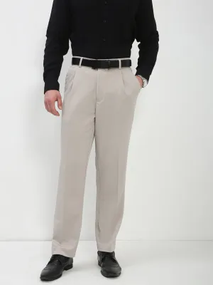Men's Cream Solid Formal Trousers All Season Fit Water resistant coating