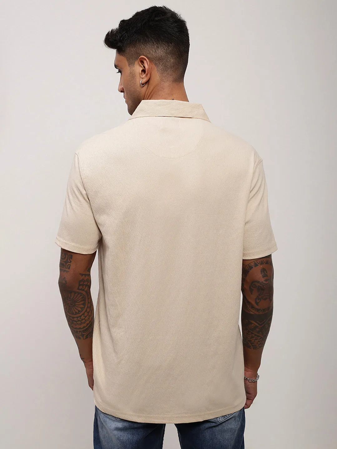 product gift wrapping Everyday Hoodie Men's Cream Solid Slim Fit Polo Neck T-Shirt