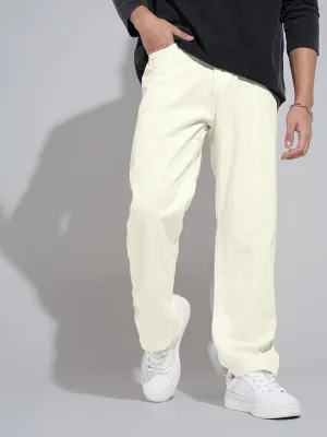 Men's Cream Straight Fit Denim Jeans Daily Musthave Simple Outfit
