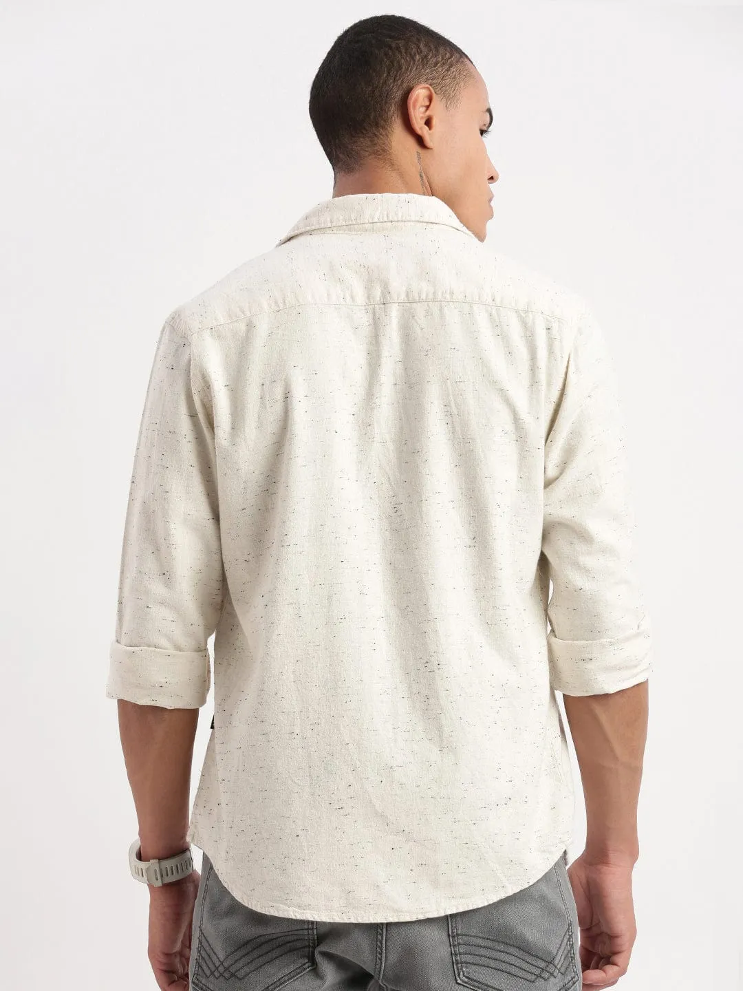 Men's Cuban Collar Solid Cream Oversized Shirt Cool Sweater