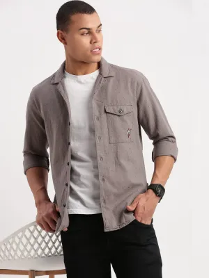 Shoot Mood Men's Cuban Collar Solid Grey Oversized Shirt