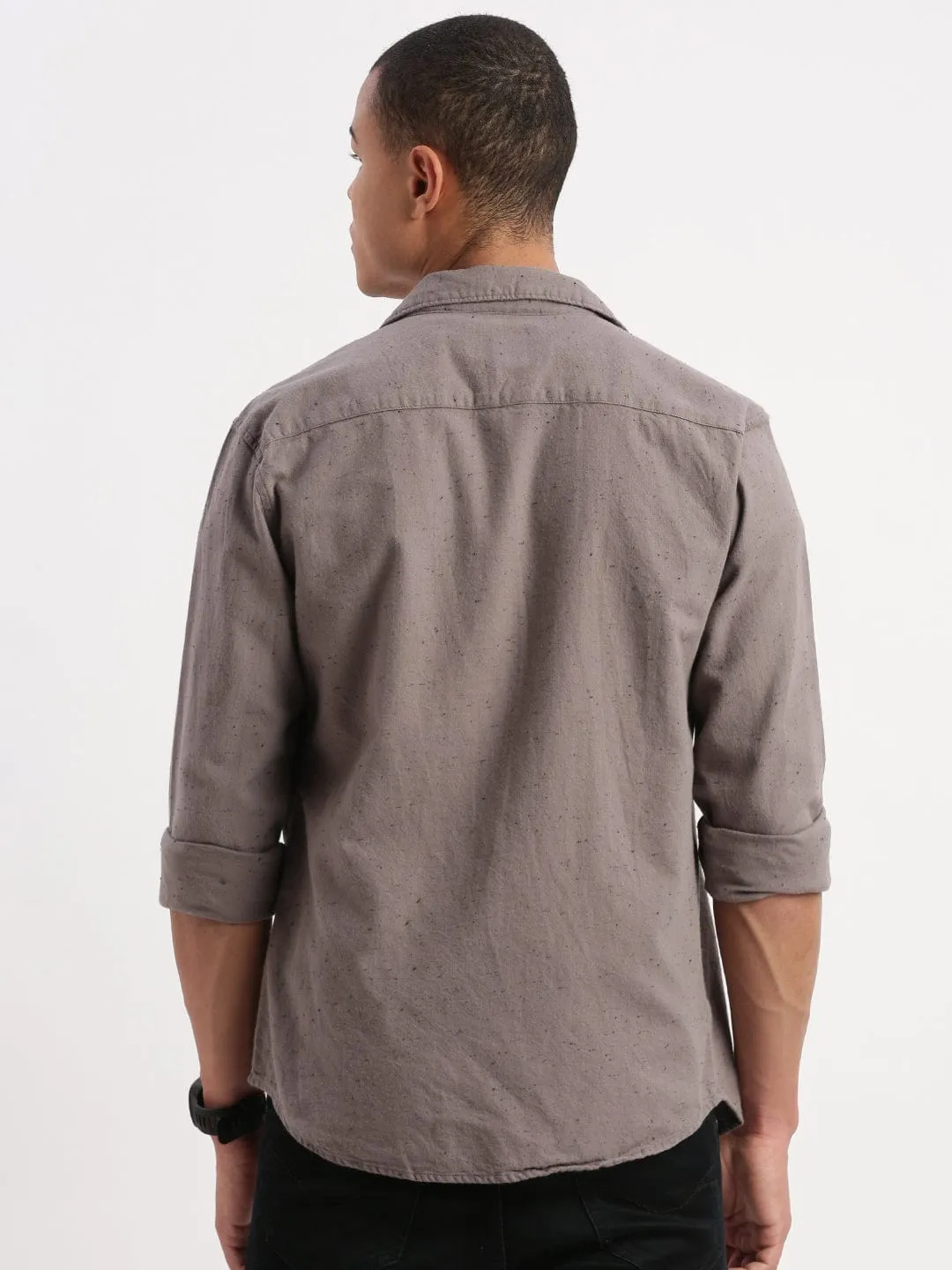 TearResistant Men's Cuban Collar Solid Grey Oversized Shirt