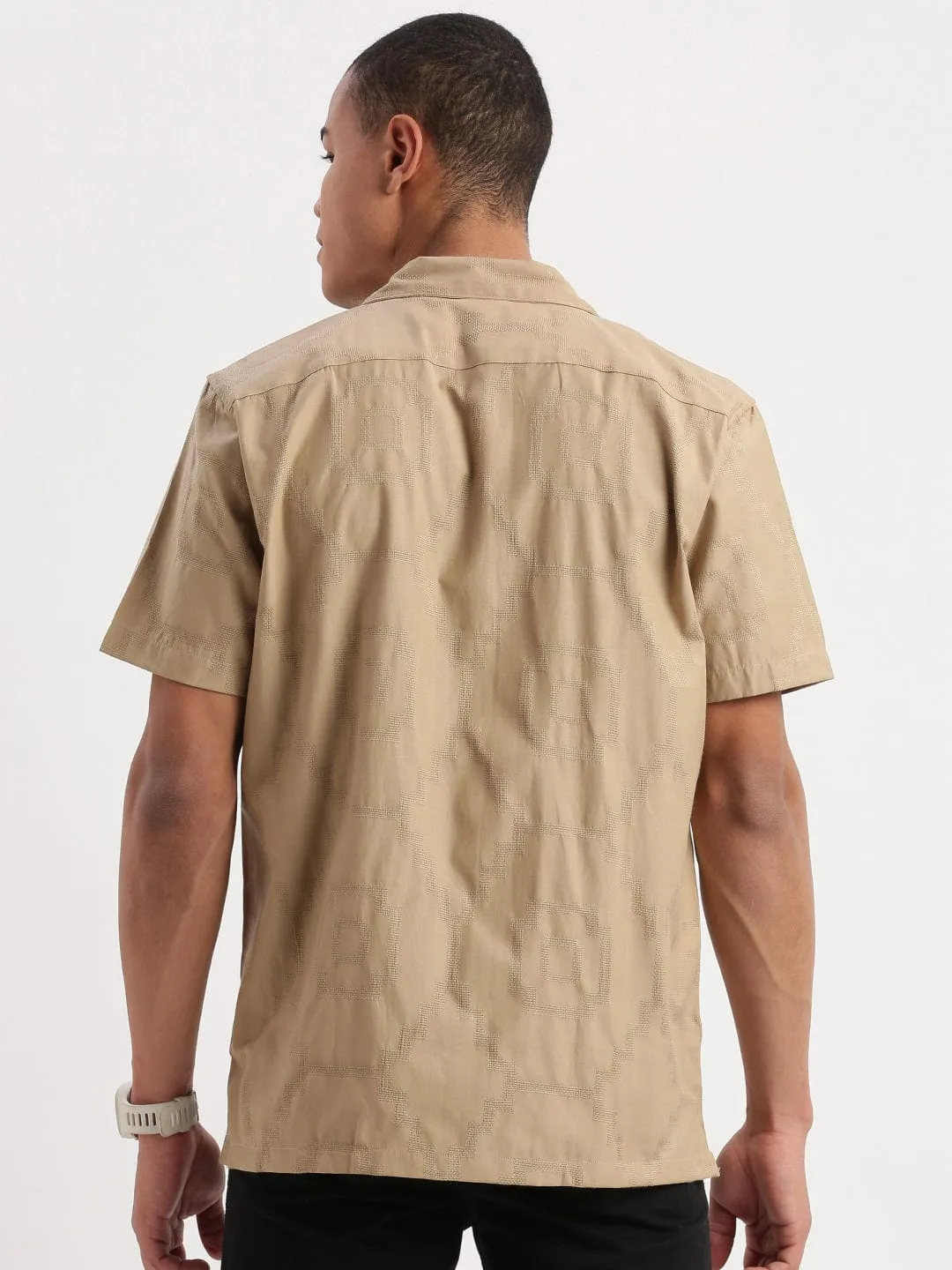 Evening Glow Men's Cuban Collar Solid Khaki Shirt