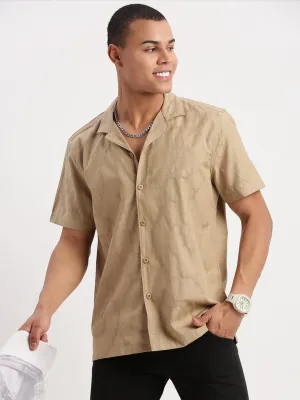 Sustain Glow Functional Jacket Men's Cuban Collar Solid Khaki Shirt