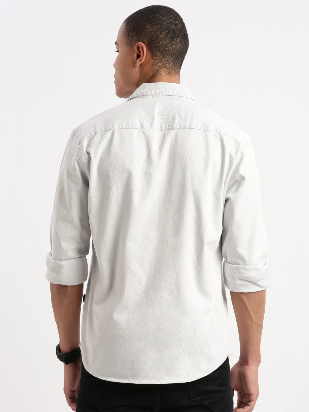 Men's Cuban Collar Solid White Oversized Shirt One-Piece Wear