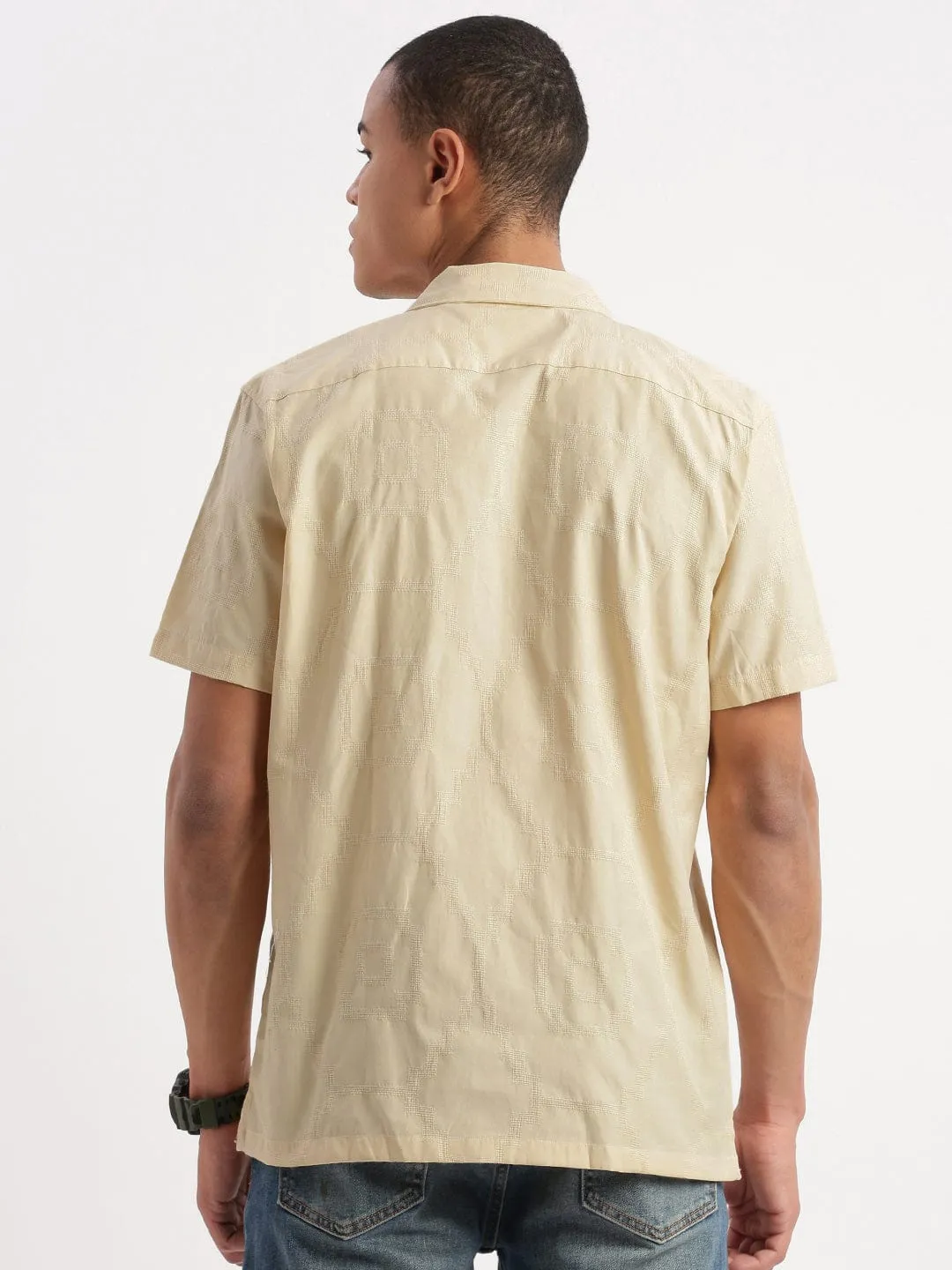 Men's Cuban Collar Solid Yellow Shirt Cozy Sweatshirt