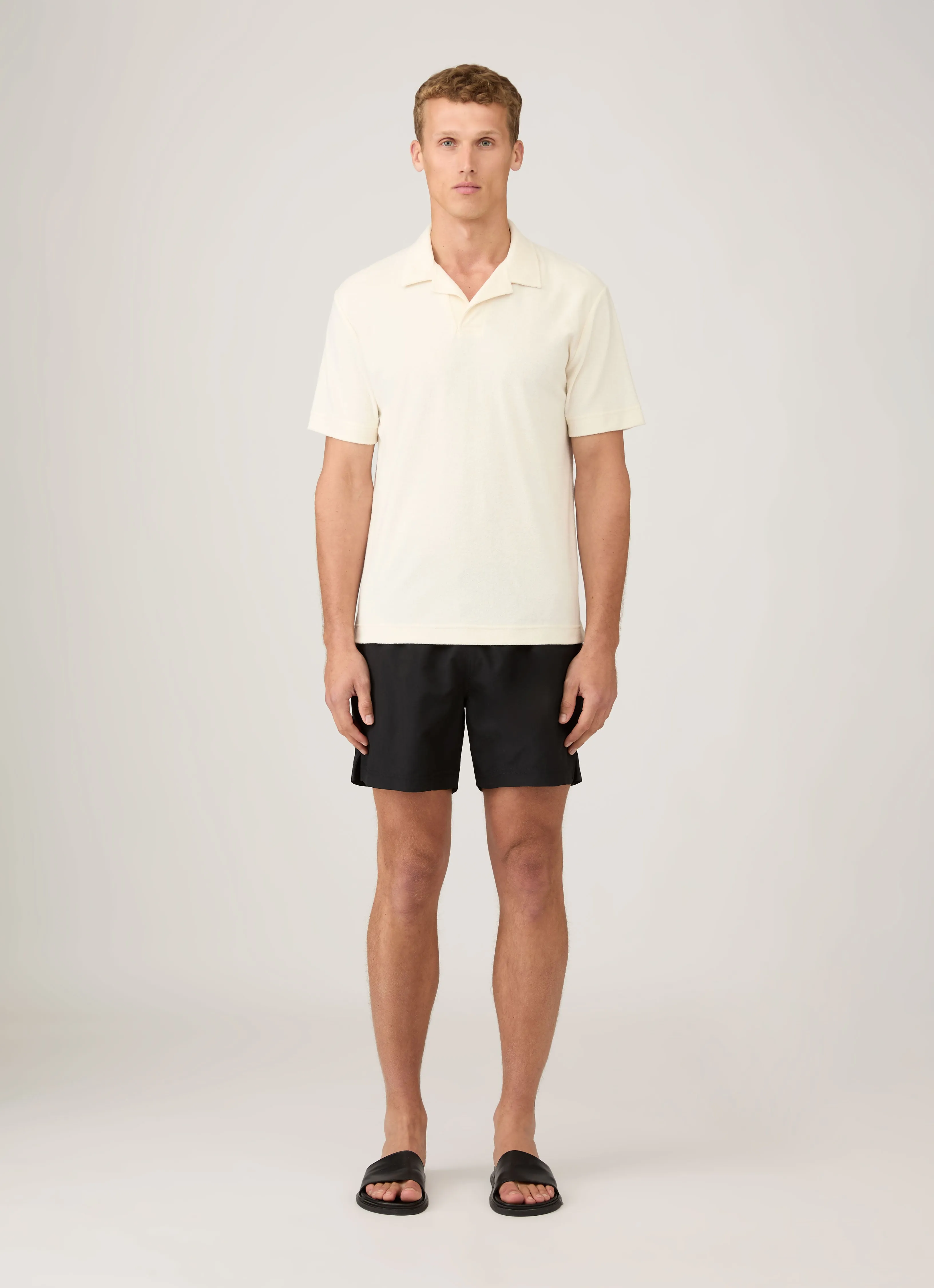 Men's Drawstring Swim Shorts in Black Crisp Texture