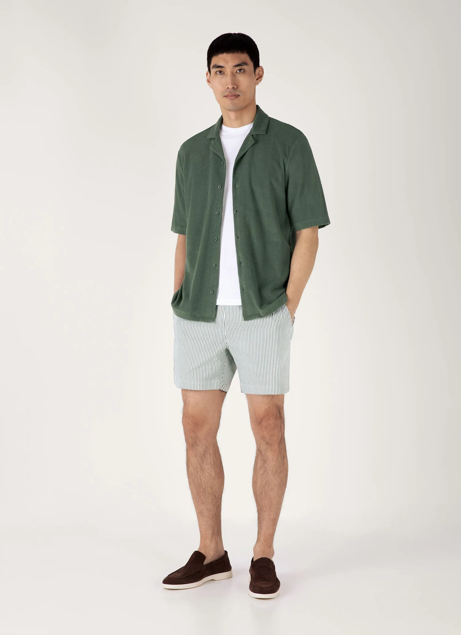 Men's Drawstring Swim Shorts in Dusk Green/White Clean Mood Go Soft