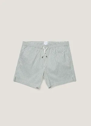 Men's Drawstring Swim Shorts in Dusk Green/White All Occasion Fresh Look