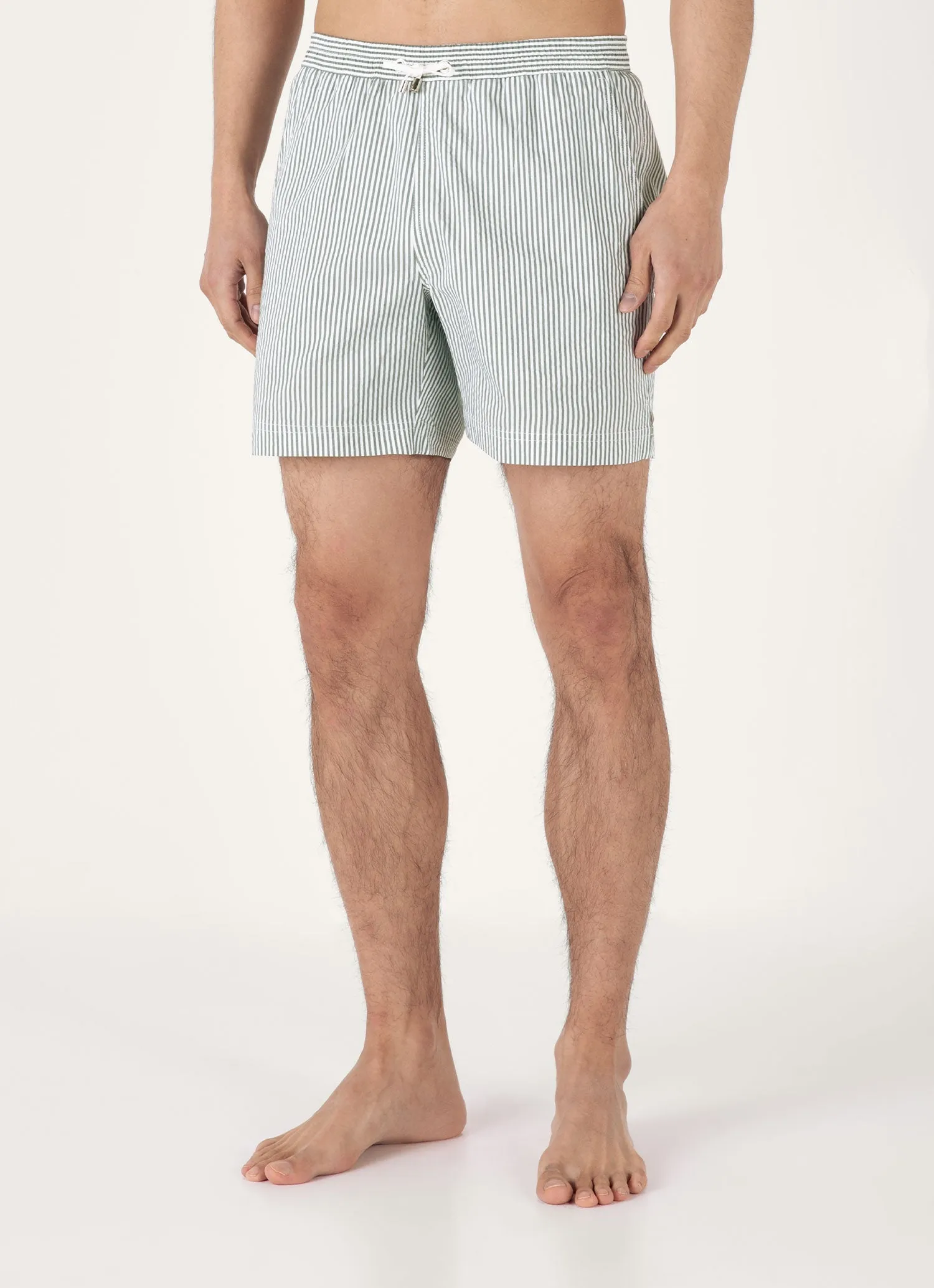 Durable Hemming Simple Appeal Men's Drawstring Swim Shorts in Dusk Green/White