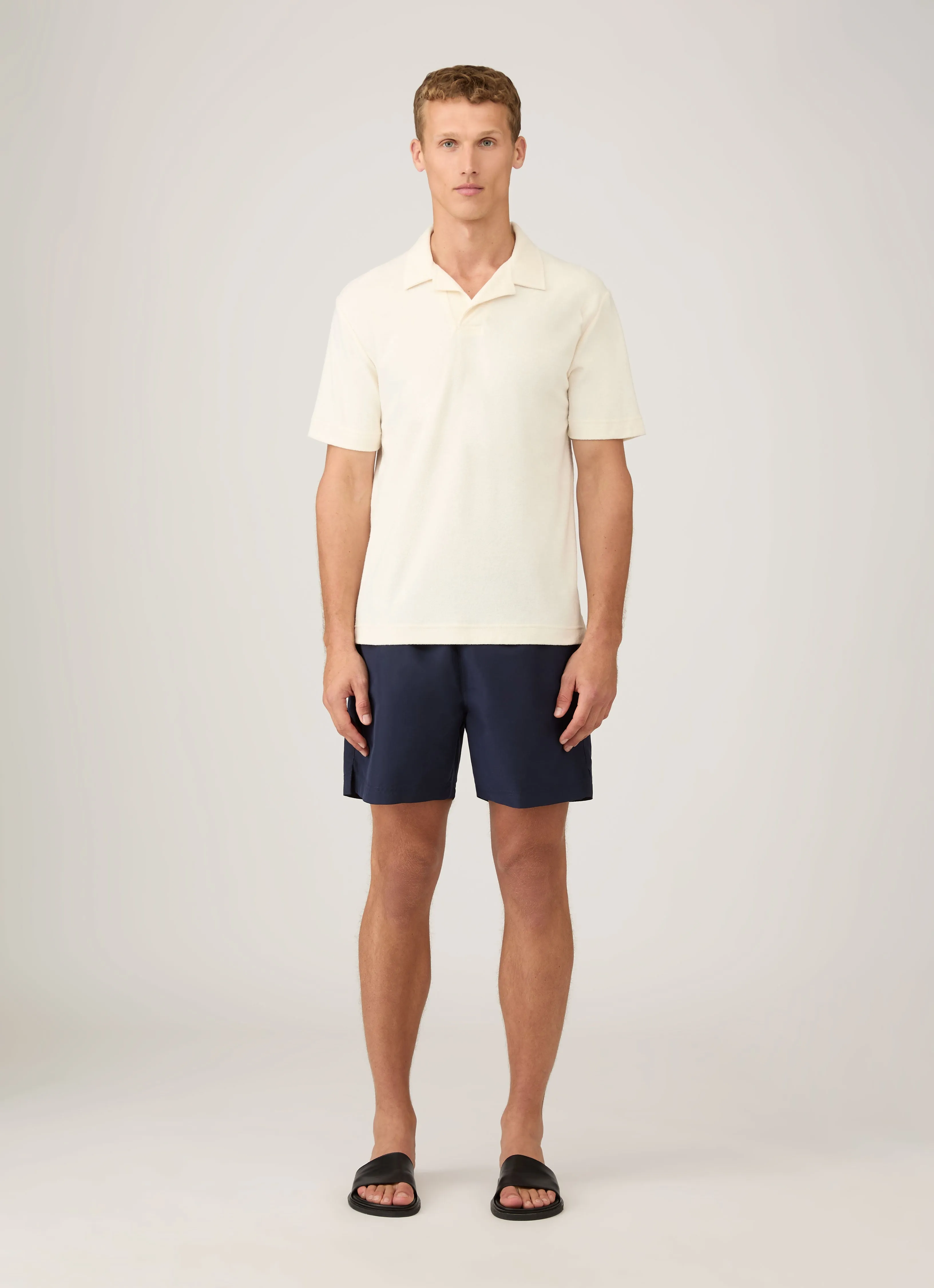 Wrinkle-Resistant Wide Leg Opening Men's Drawstring Swim Shorts in Navy