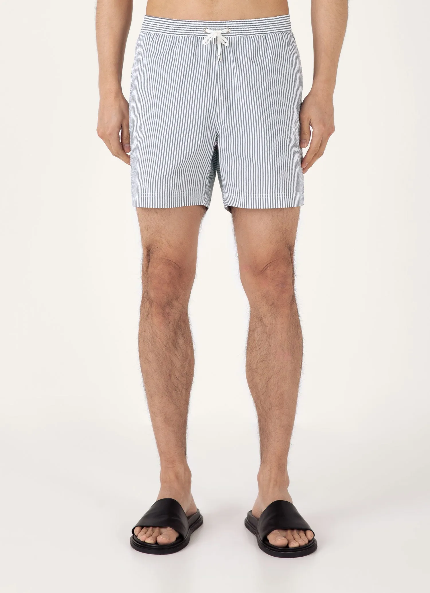 Men's Drawstring Swim Shorts in Navy/White Flex Foam Insert