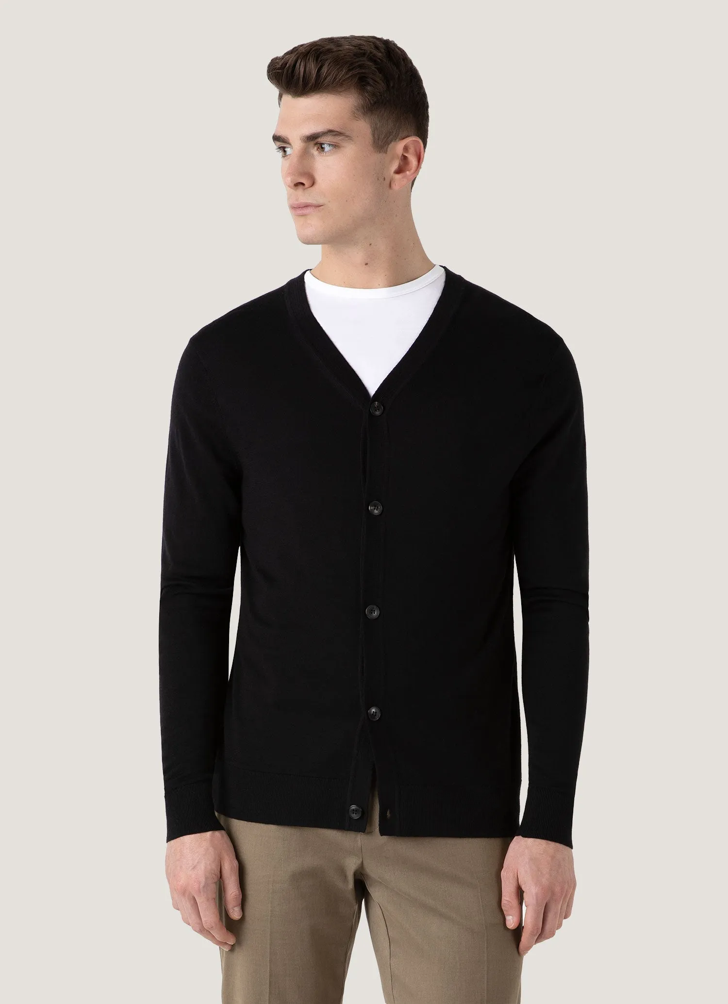 Warm Touch Men's Extra-Fine Merino Cardigan in Black