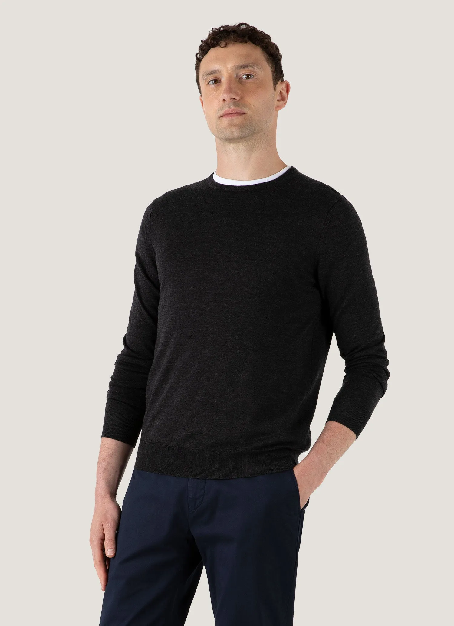 Layer Option No Effort Men's Extra-Fine Merino Crew Neck in Charcoal Melange