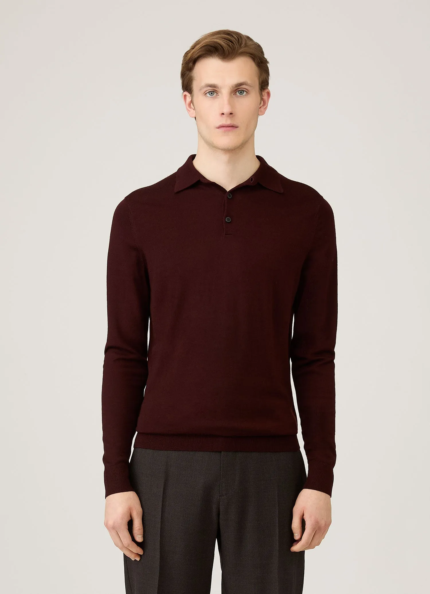 Men's Extra-Fine Merino Polo Shirt in Bakelite Layer Option Easy Layering