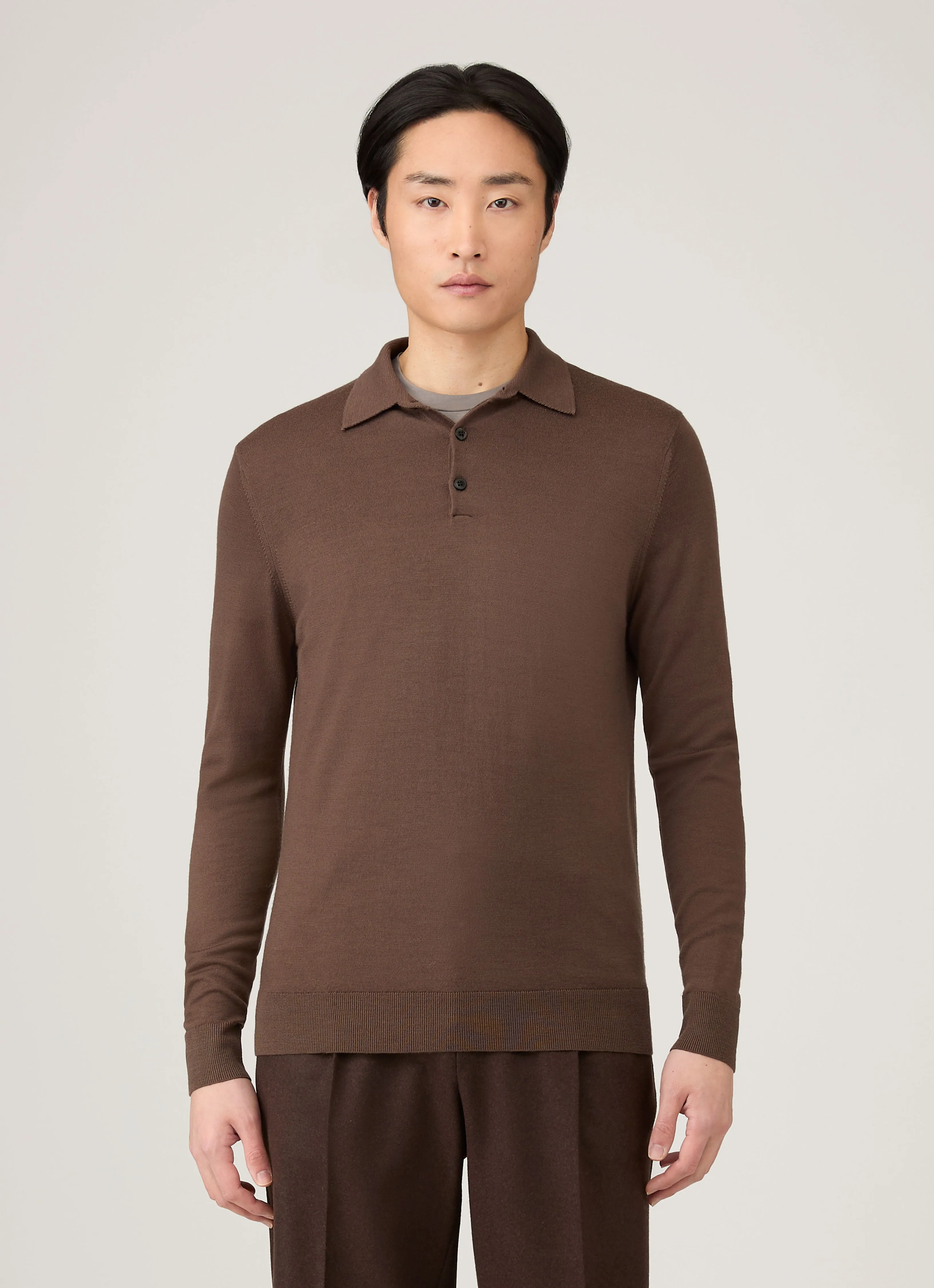Anytime Fit Men's Extra-Fine Merino Polo Shirt in Bark