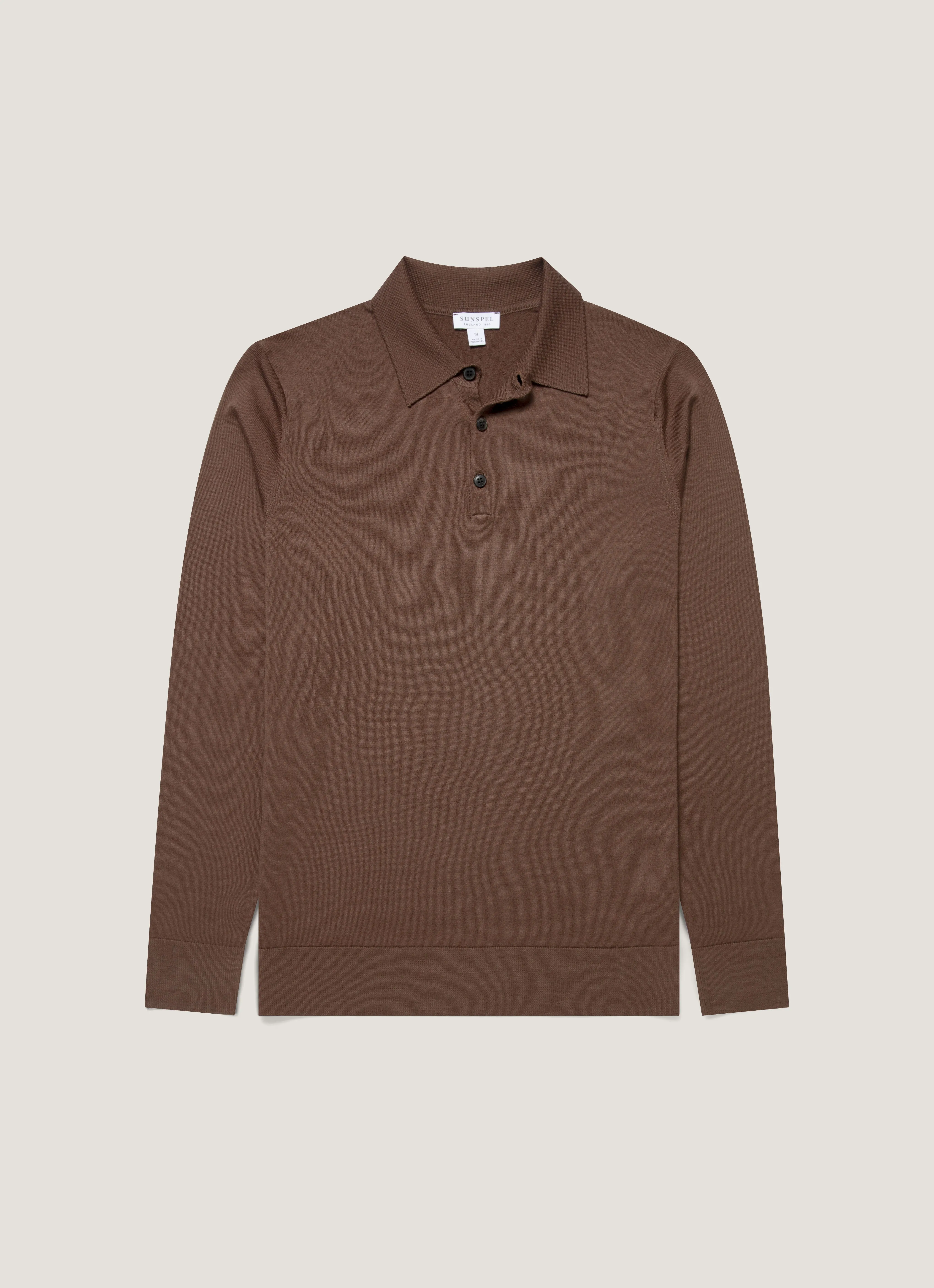 Men's Extra-Fine Merino Polo Shirt in Bark Thermal Insulation Modern Comfort