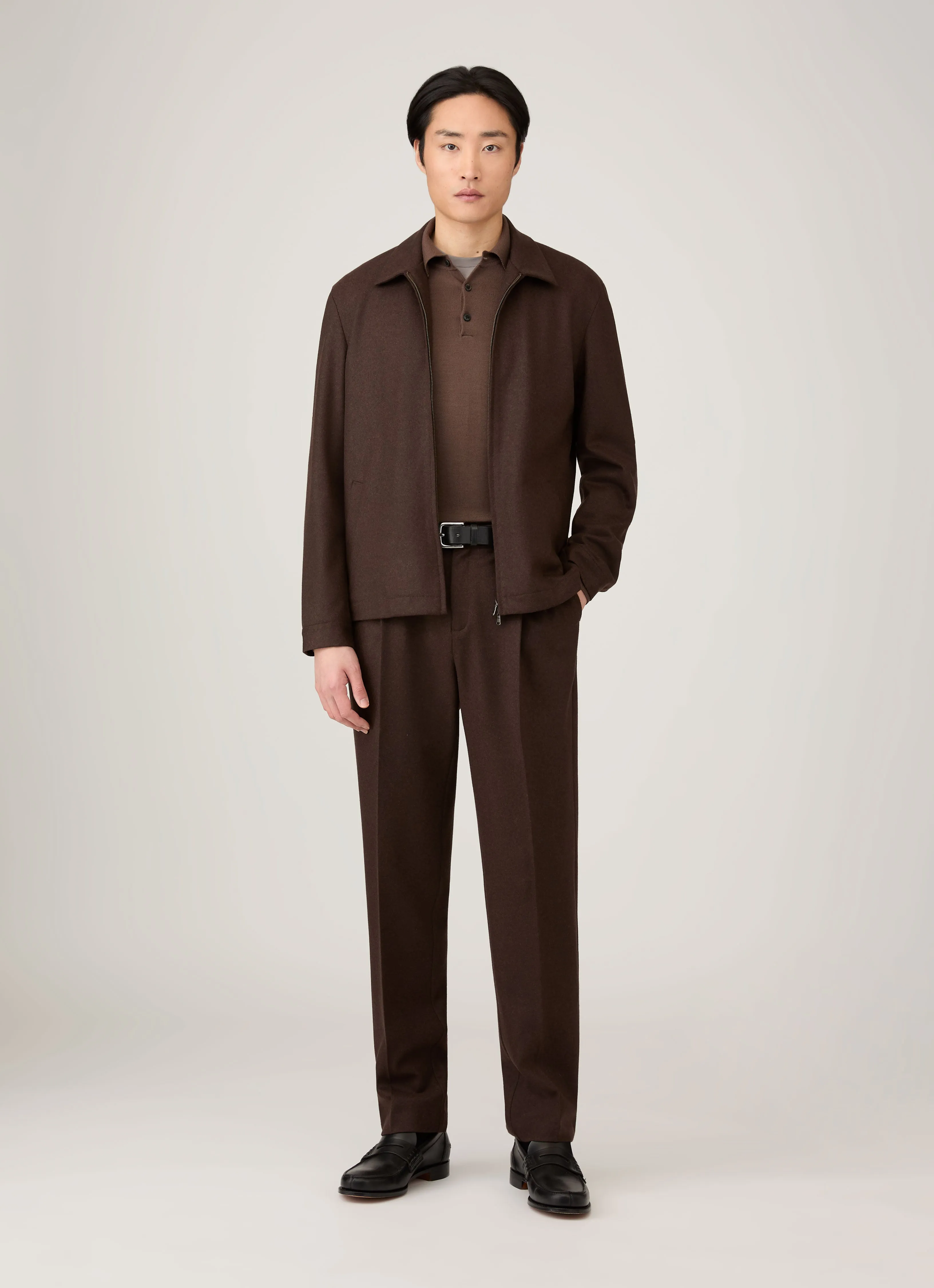 Transitional Wear Warm Outfit Men's Extra-Fine Merino Polo Shirt in Bark