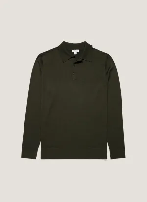 Men's Extra-Fine Merino Polo Shirt in Dark Green Modern Comfort Breathable Merino Wool