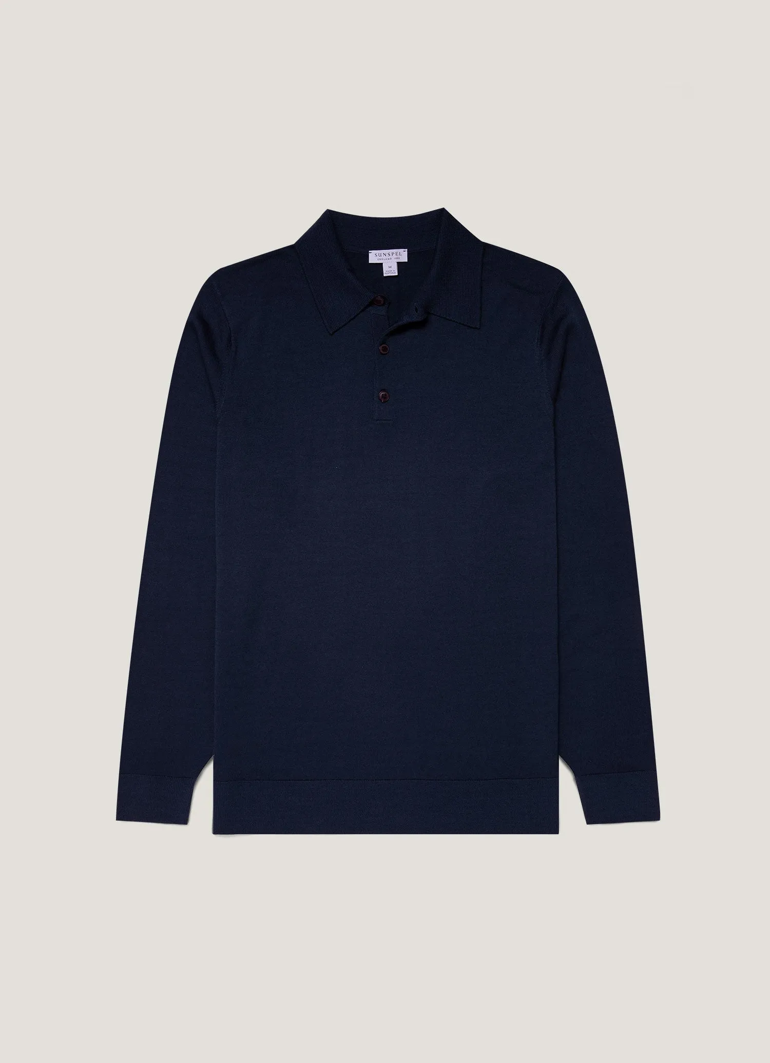 Men's Extra-Fine Merino Polo Shirt in Light Navy Versatile Layered Minimal Shrinkage
