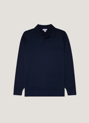 Men's Extra-Fine Merino Polo Shirt in Light Navy Versatile Layered Minimal Shrinkage