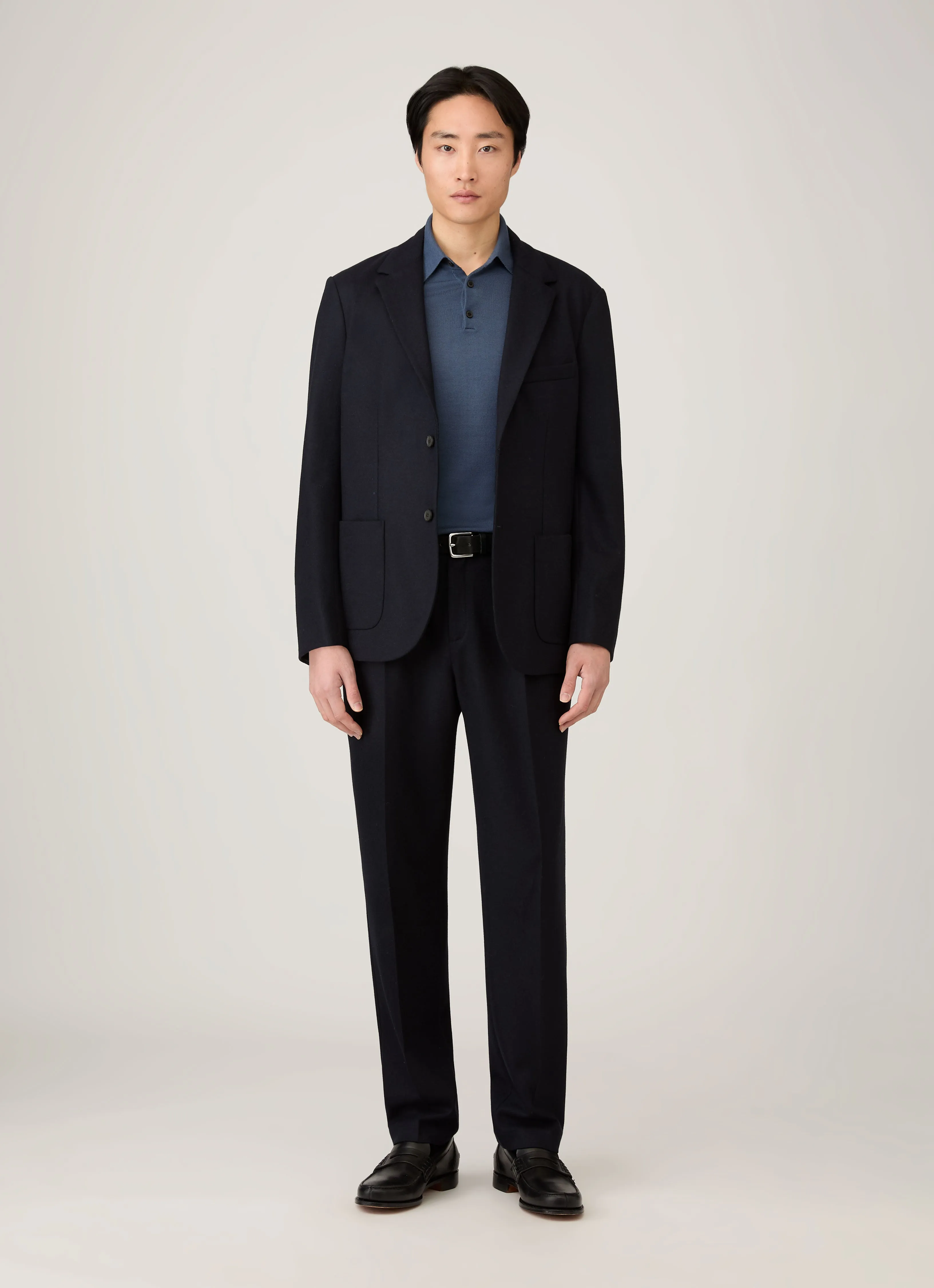 Circular Knit Technology Men's Extra-Fine Merino Polo Shirt in Slate Blue