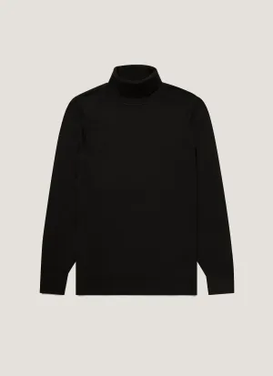 Ribbed Hemline Men's Extra-Fine Merino Roll Neck in Black