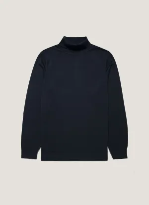 Breathable Material Men's Extra-Fine Merino Roll Neck in Navy