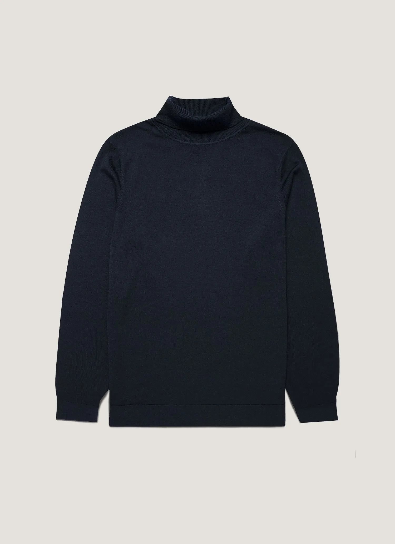 Breathable Material Men's Extra-Fine Merino Roll Neck in Navy