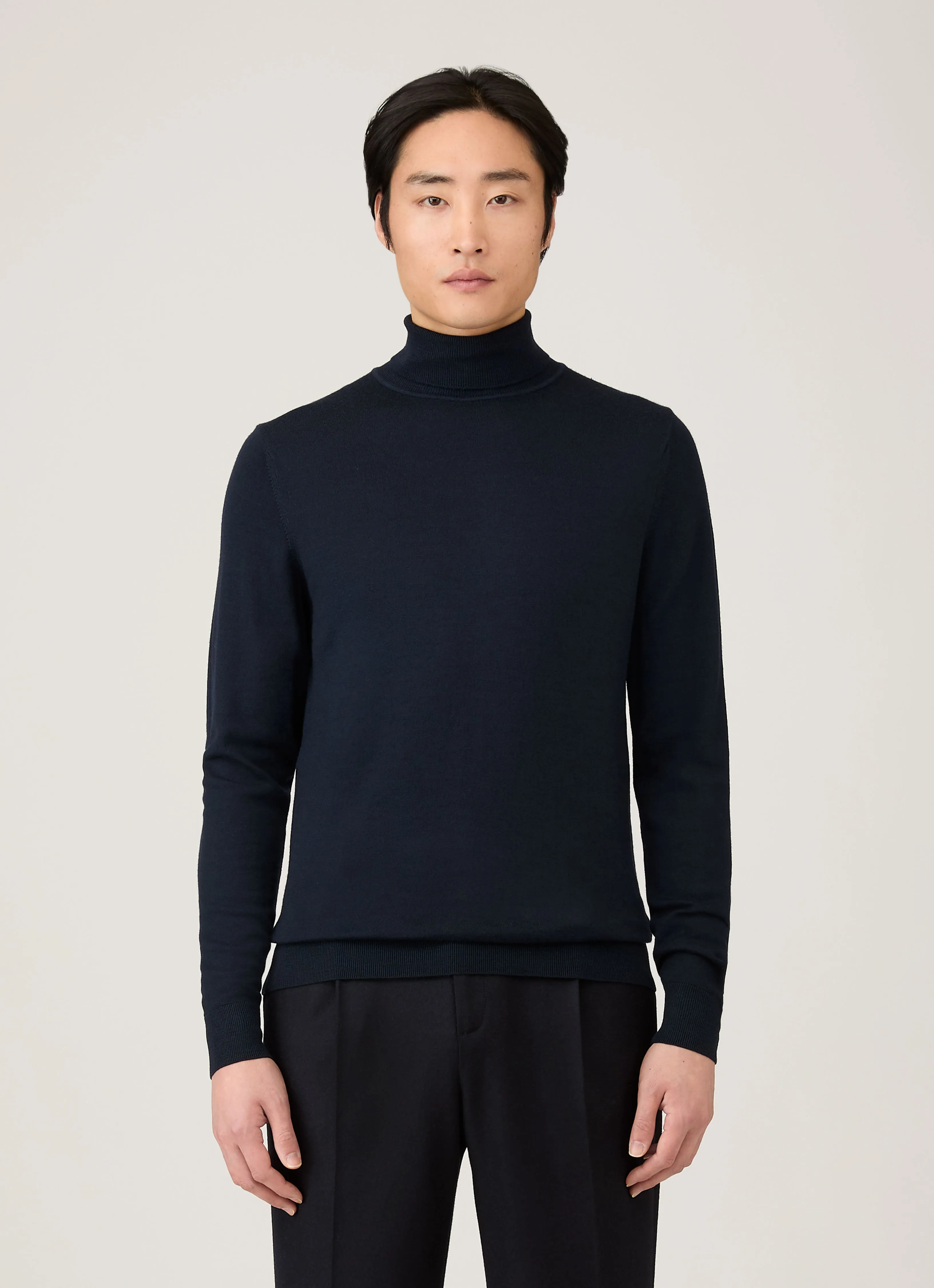 Men's Extra-Fine Merino Roll Neck in Navy Butter Soft Finishing