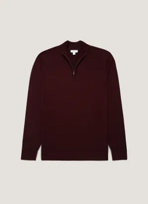 Tailored Silhouette Non Irritating Men's Extra-Fine Merino Zip Neck in Bakelite