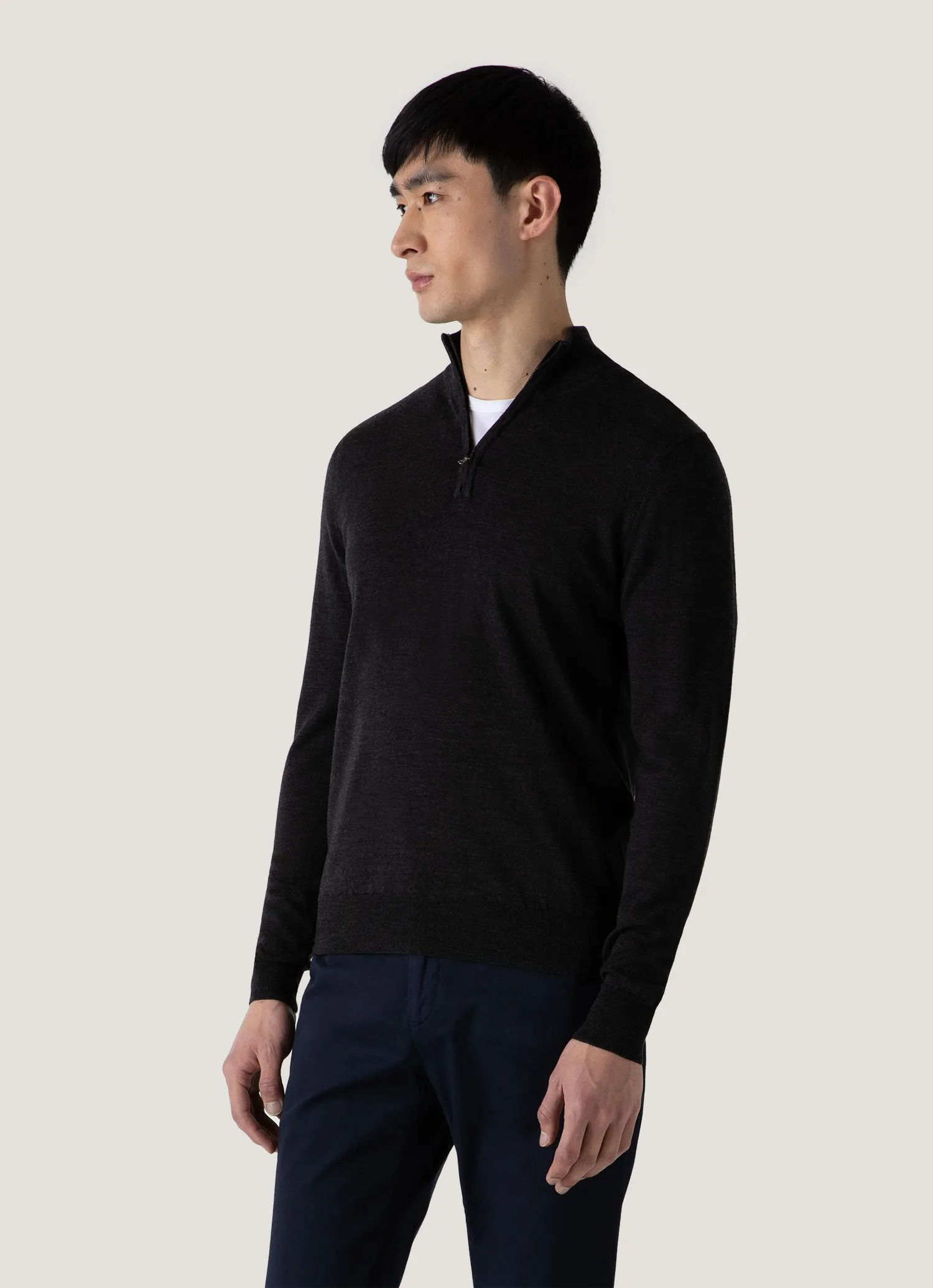 Cold Layer Men's Extra-Fine Merino Zip Neck in Charcoal Melange