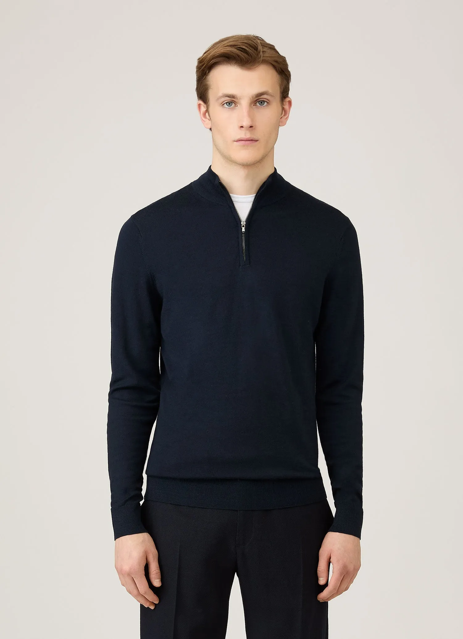 Yearlong Favorite AntiPilling Treatment Men's Extra-Fine Merino Zip Neck in Navy