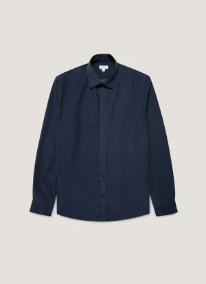 Minimalist Aesthetic Cool and Chic Men's Fine Cord Shirt in Navy