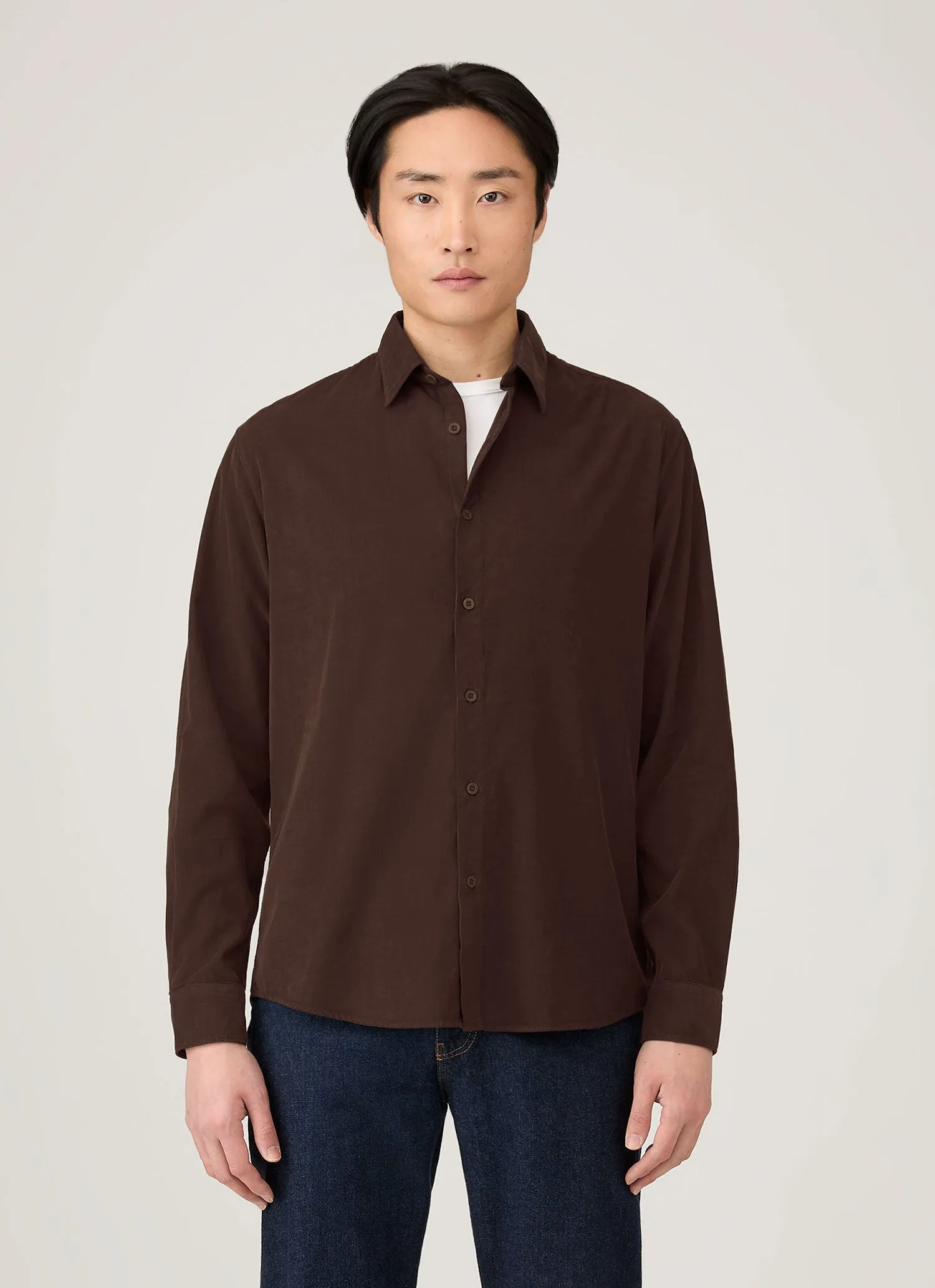 Versatile Layering Piece Relax Comfort Style Men's Fine Cord Shirt in Truffle
