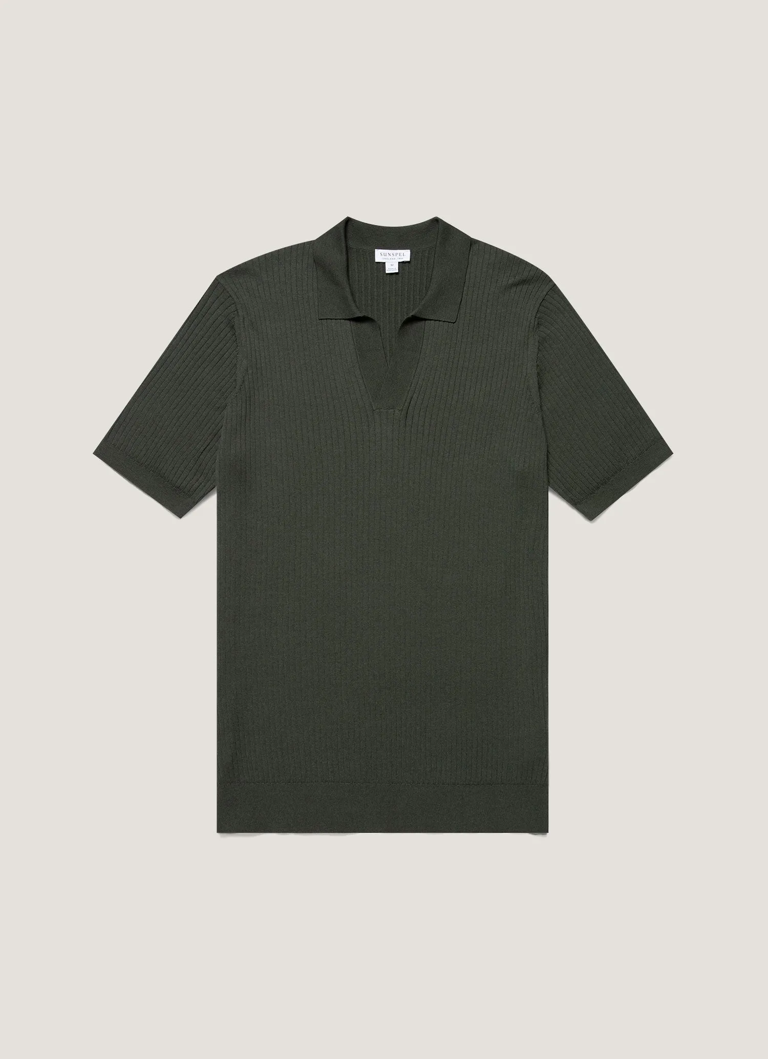 OdorResistant Fiber Flexible Side Gusset Men's Fine Rib Silk Cotton Polo Shirt in Dusk Green