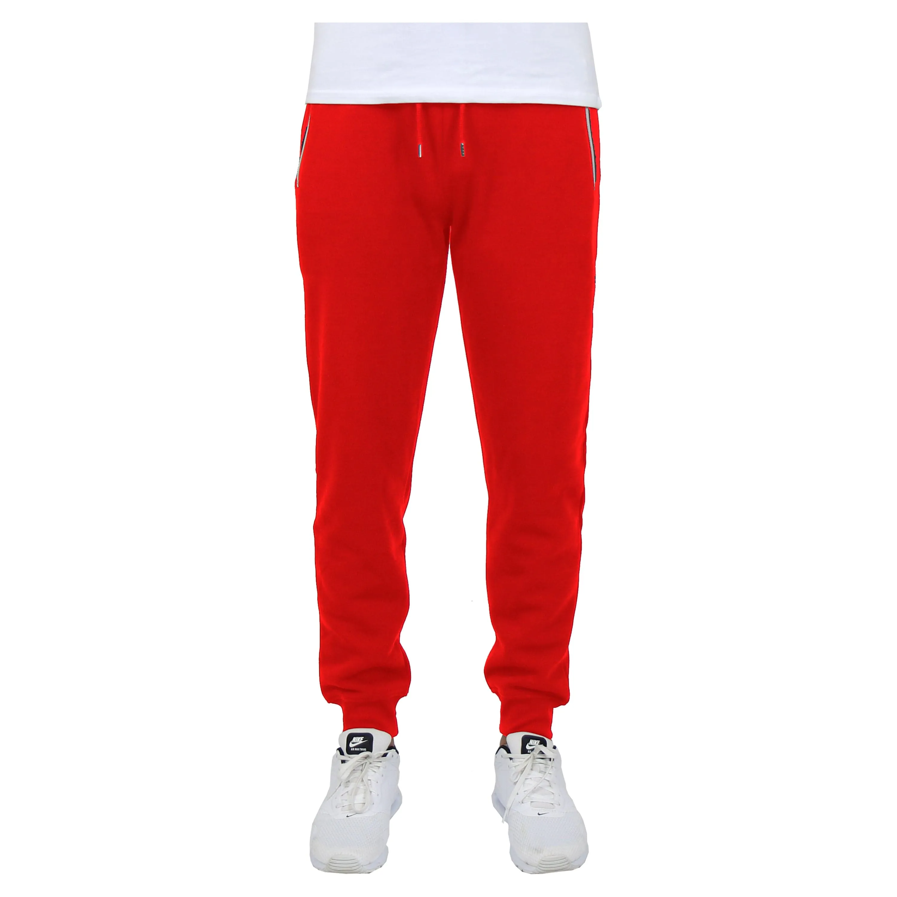 Men's Fleece Joggers with Contrast Zippers Non-Binding Fit Comfortable Stretch