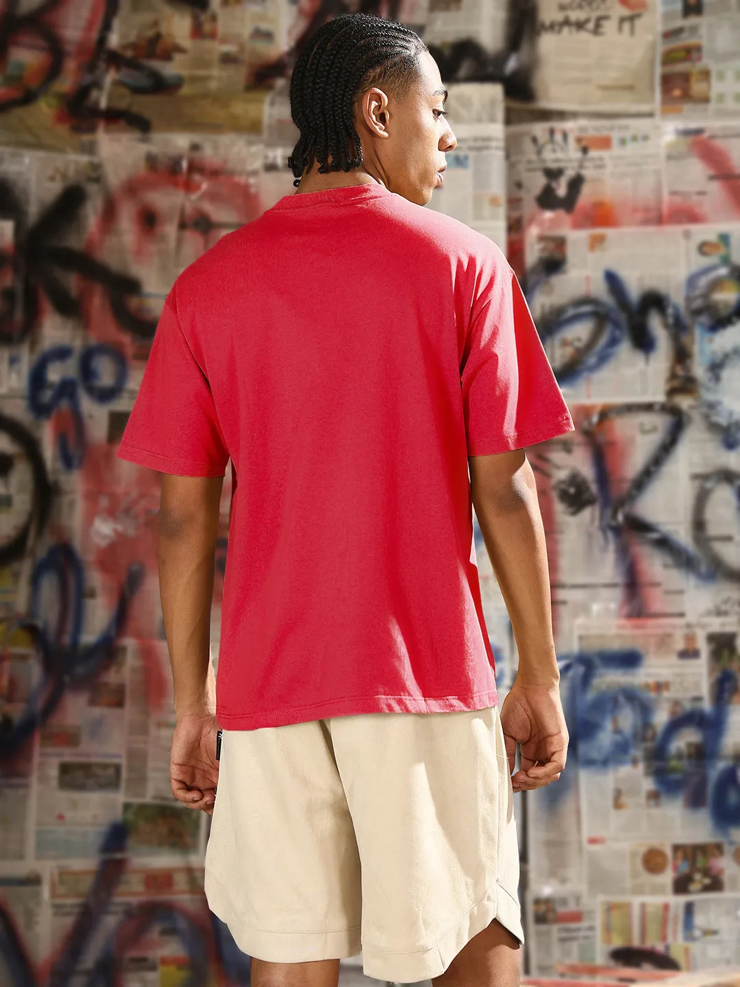 Men's Graphic Printed Pink Relaxed Fit T-Shirt Holiday Ease Reinforced Knees