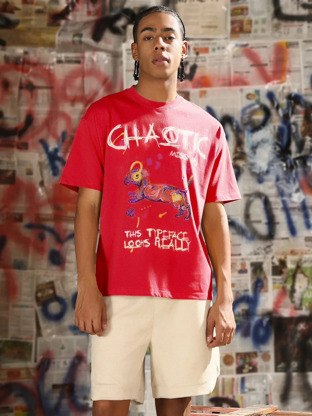 SeamlessPockets Men's Graphic Printed Pink Relaxed Fit T-Shirt