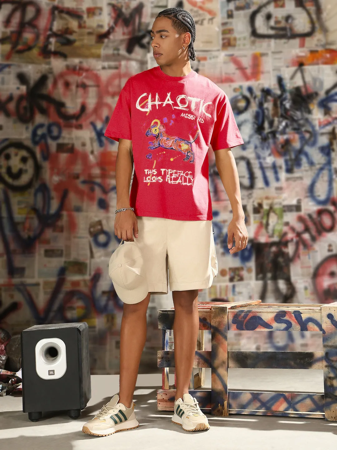 Flexible Fabric Blend Men's Graphic Printed Pink Relaxed Fit T-Shirt