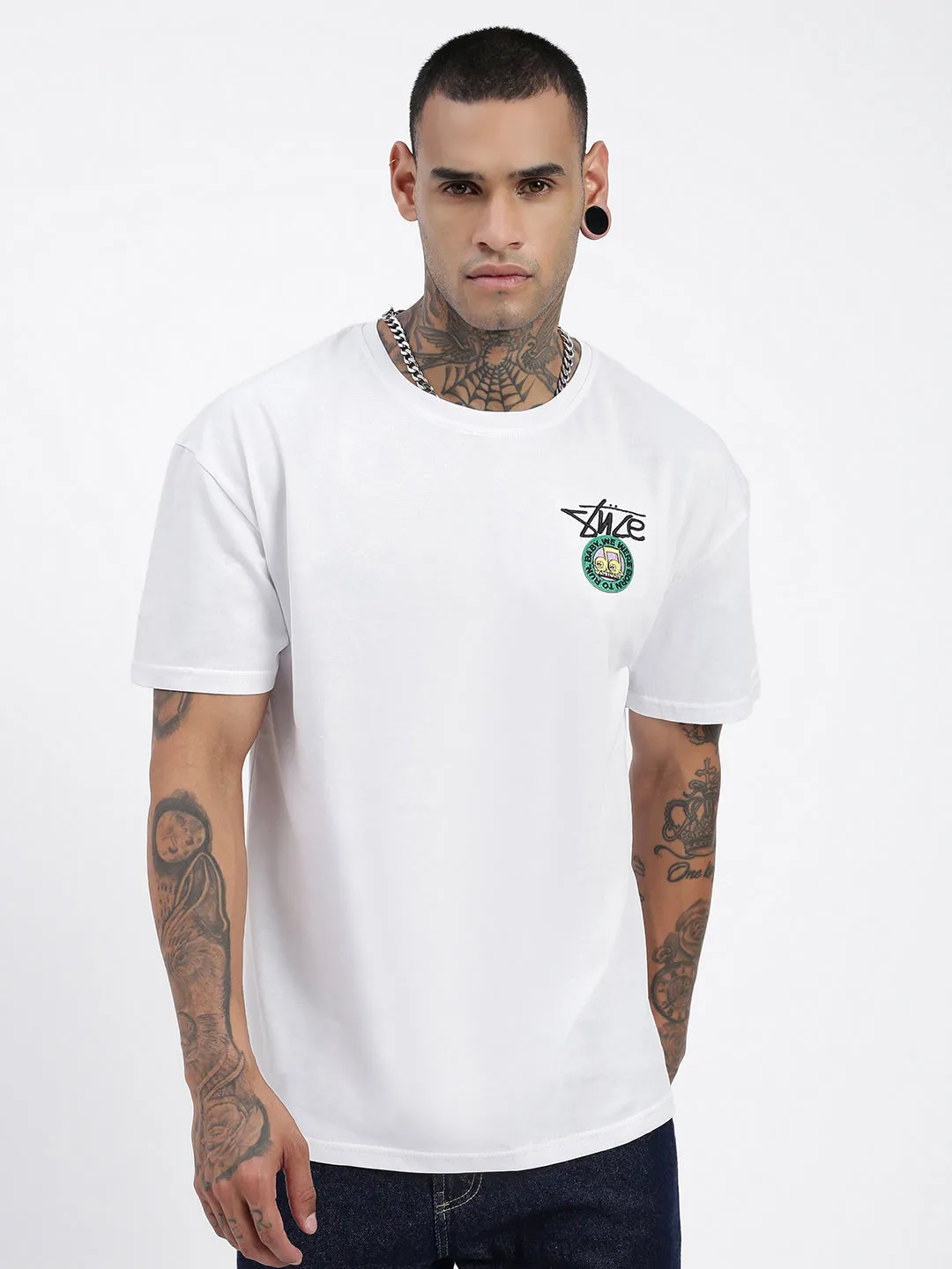 AntiBacterialTextile Men's Graphic Prints White Regular Fit T-Shirt