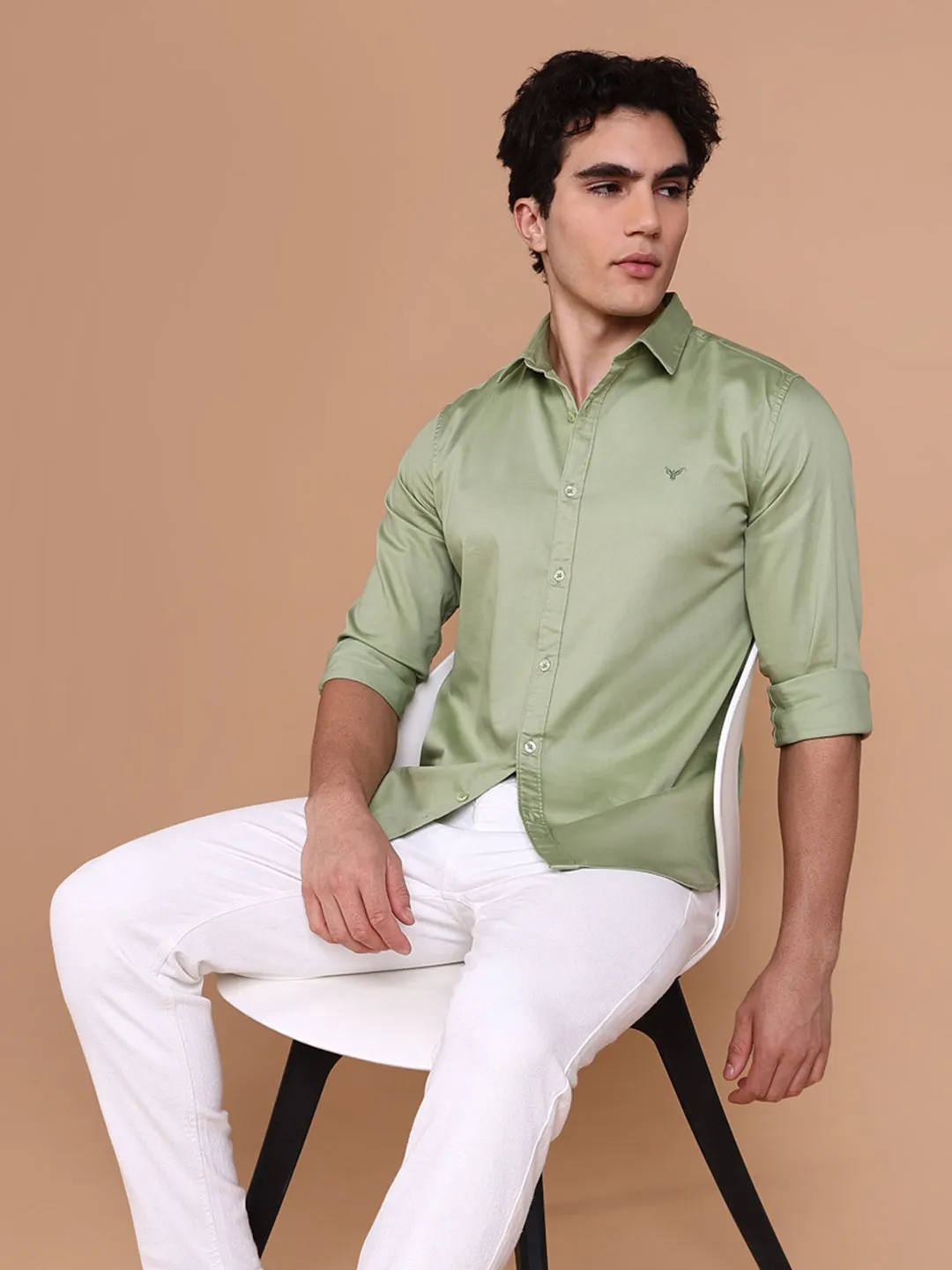 HighElasticity Fiber Saga Vibe Men's Green Casual Solid Shirt
