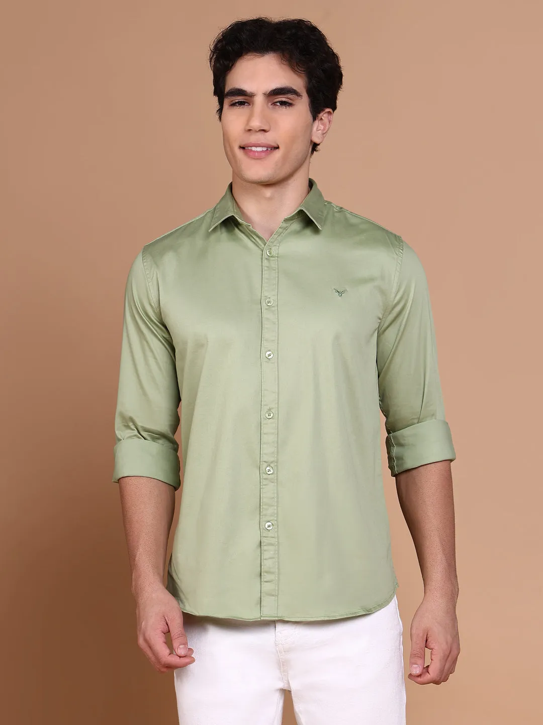 Men's Green Casual Solid Shirt Lake Mood Urban Pulse