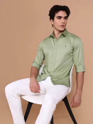 HighElasticity Fiber Saga Vibe Men's Green Casual Solid Shirt