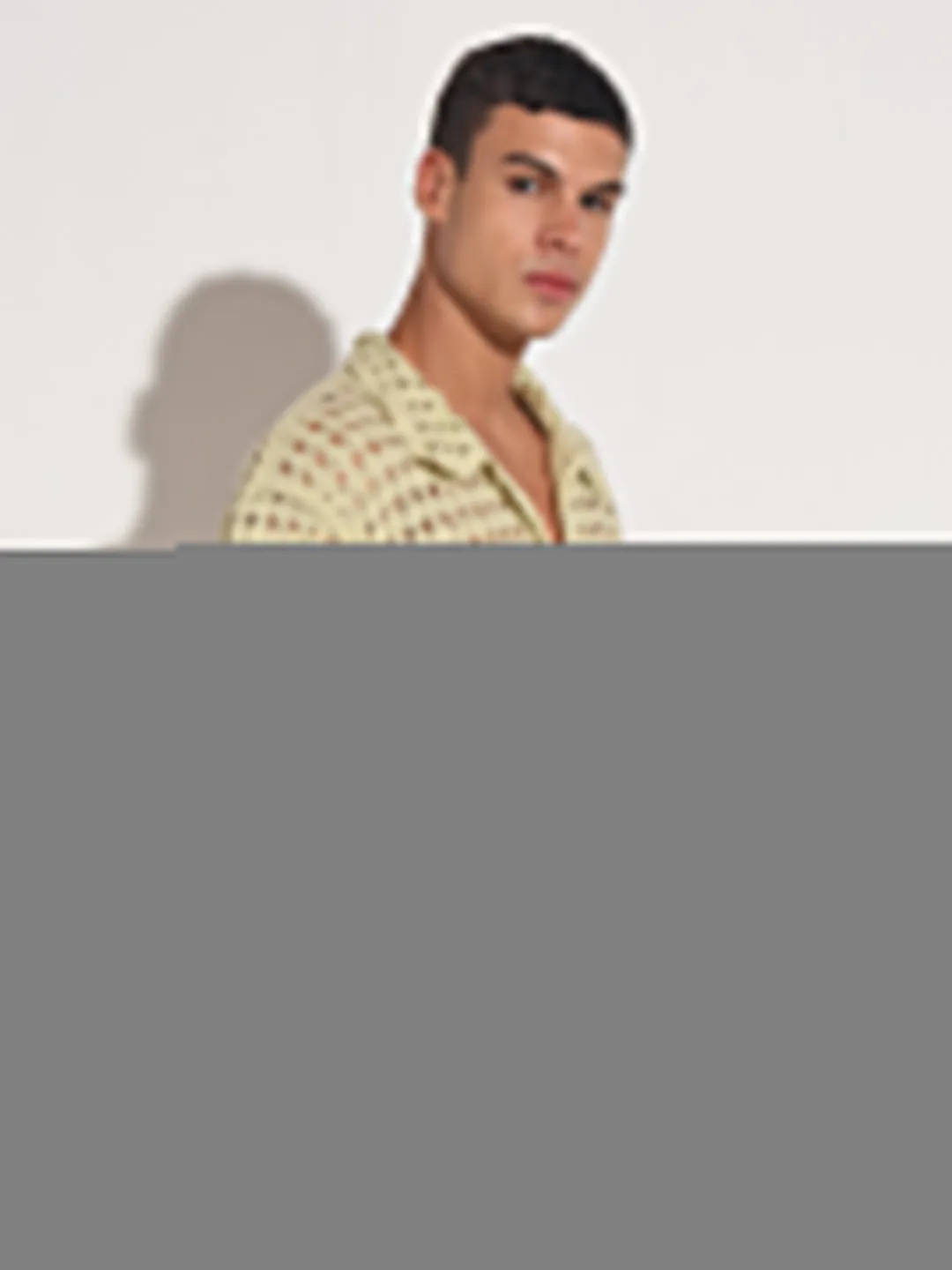 Denim style Men's Green Crochet Open Weave Short Sleeve Shirt