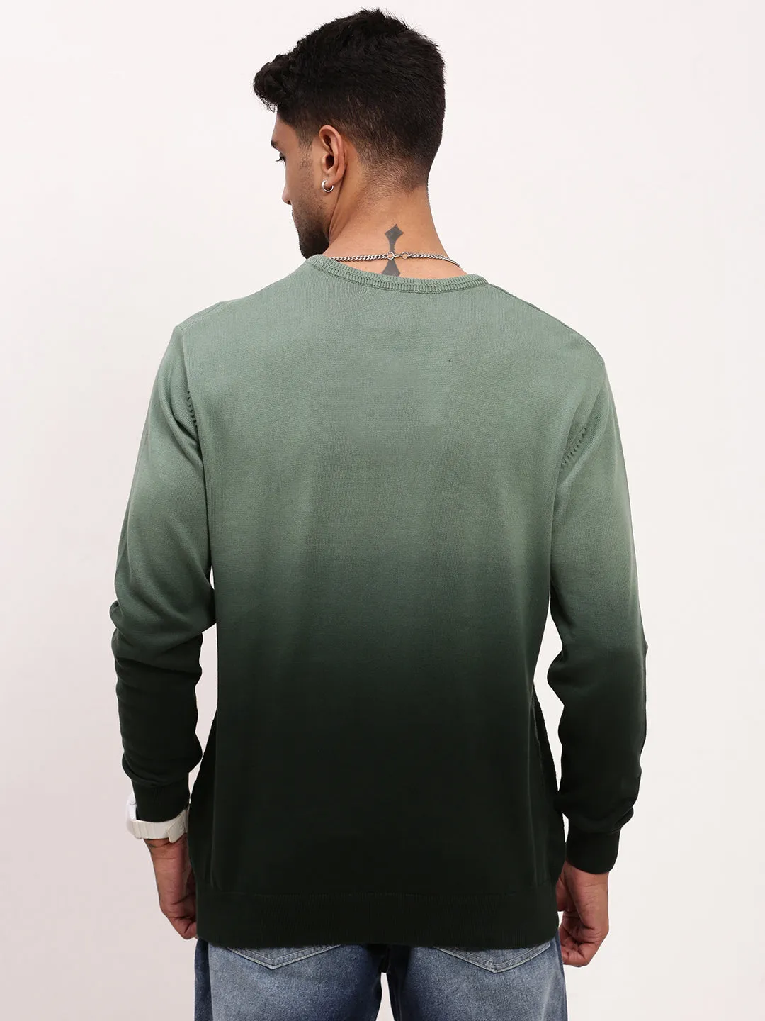 Men's Green Gradient knitted Round Neck Sweater Gentle Fabric