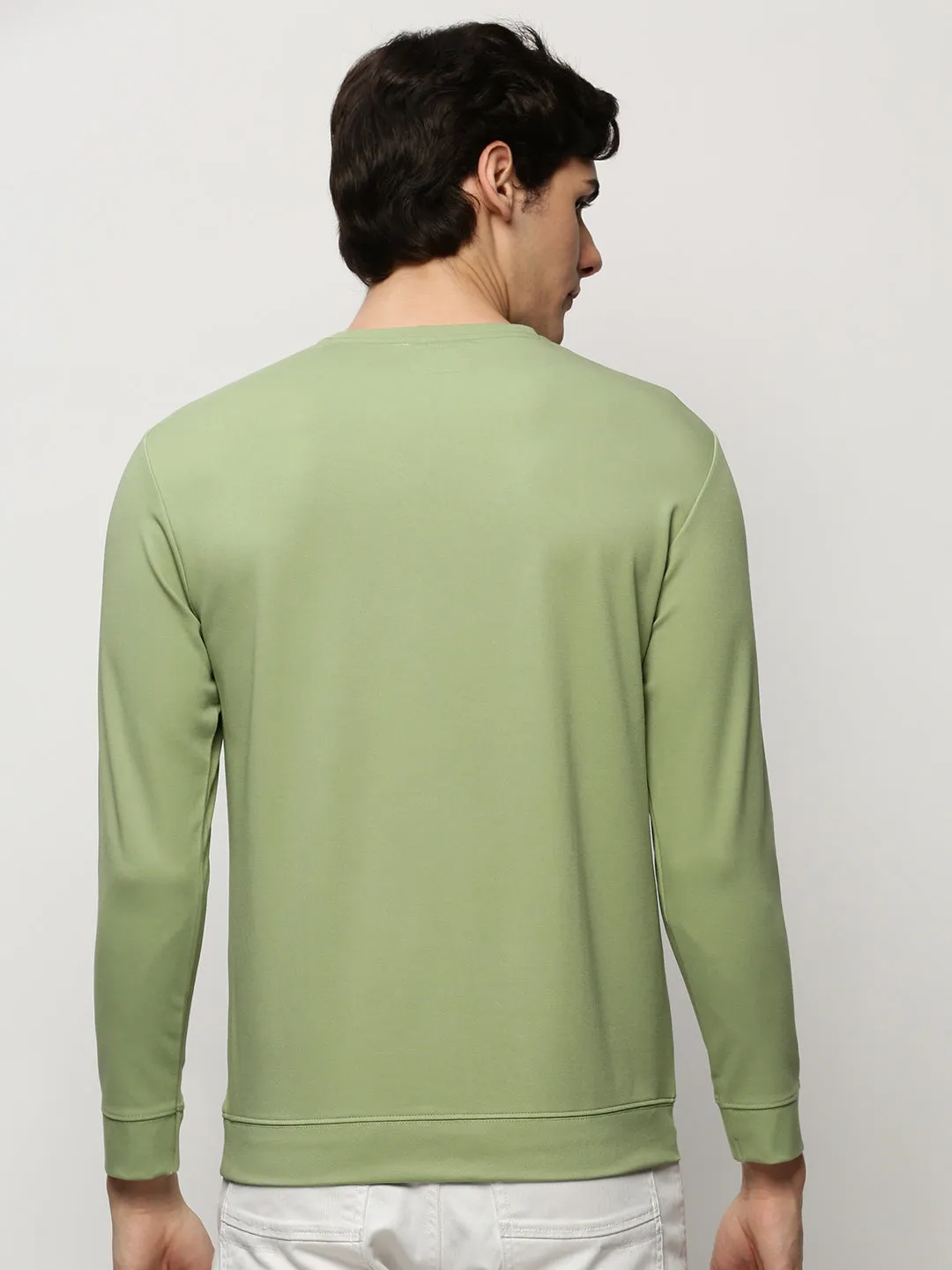 Men's Green Graphic Printed Cotton Sweatshirt Street Minimal fade resistance