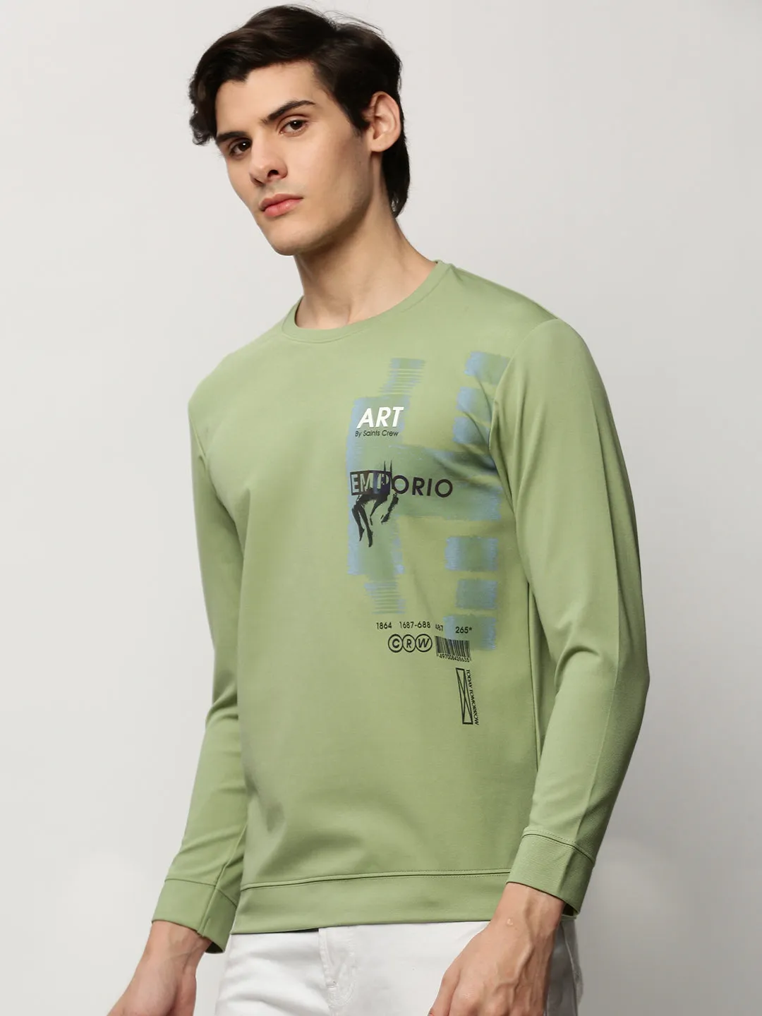 product sale product quilted lining comfort Men's Green Graphic Printed Cotton Sweatshirt