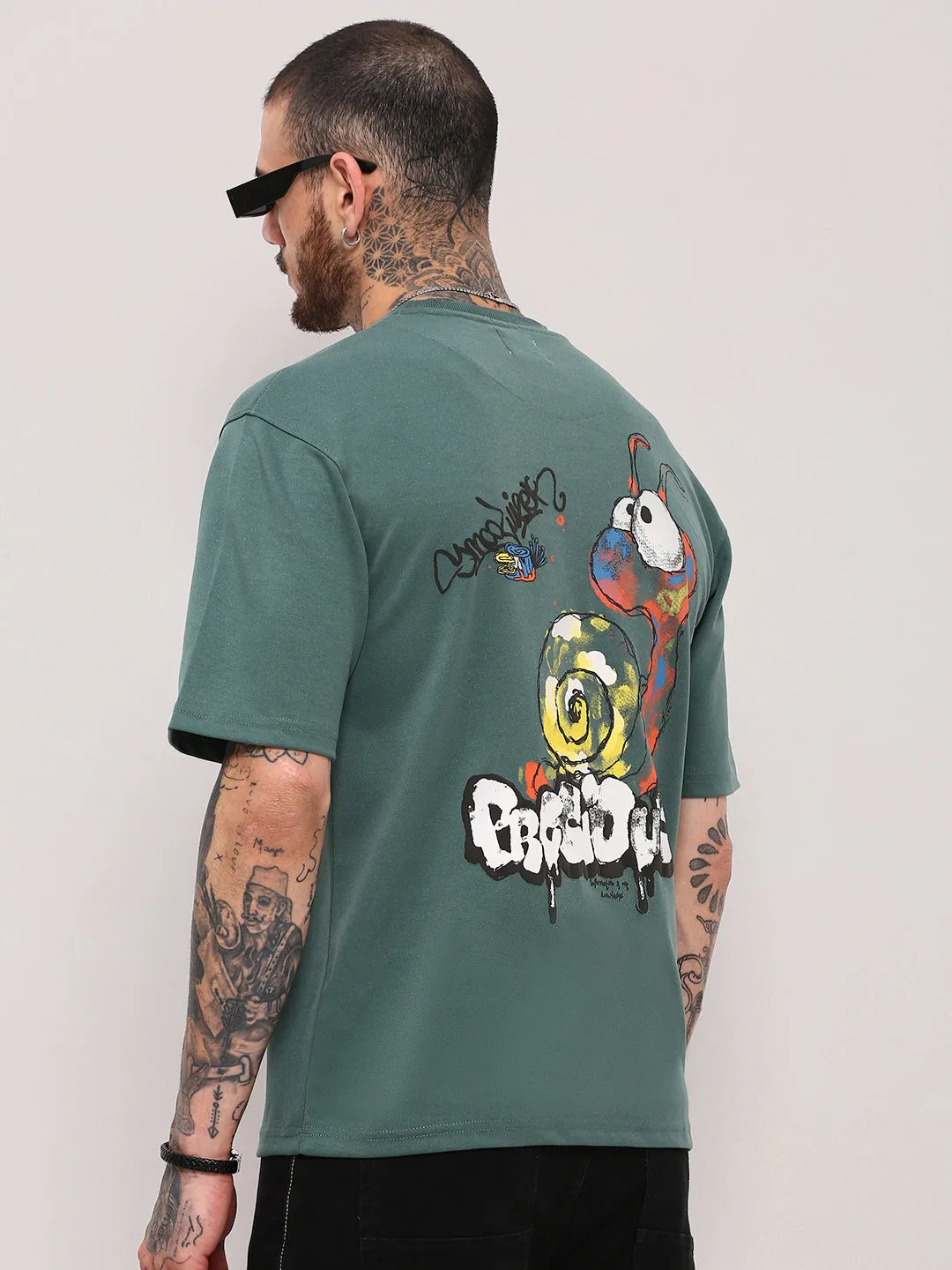 Convertible Style Men's Green Graphic Printed Regular Fit T-Shirt