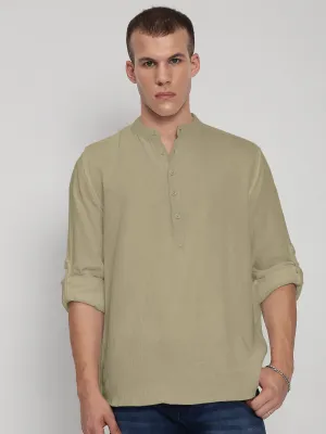 Polish Tone Men's Green Mandarin Collar Shirt